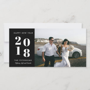 Black Modern Happy New Year Wedding Photo Card
