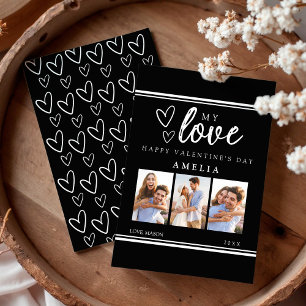 Black Modern Happy Valentine's Photo Collage Card