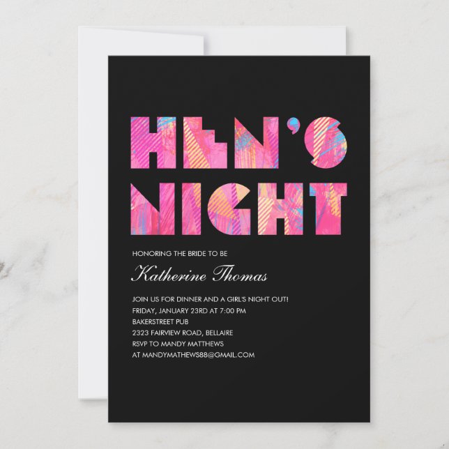 Black Modern Hen's Night Invitations (Front)