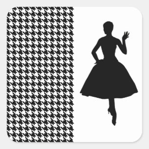 Black Modern Houndstooth with Fashion Silhouette Square Sticker