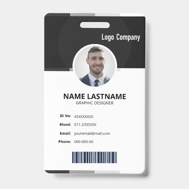 Black Modern ID Identification Card Photo Badge (Front)