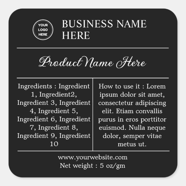 Black Modern Ingredient Instructions Product Label (Front)