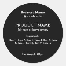 Black Modern Ingredients Product Label