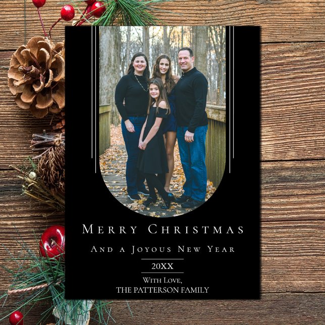 Black Modern Inverted Boho Arch Holiday Photo Card (Black Modern Inverted Arch Holiday Photo Card)