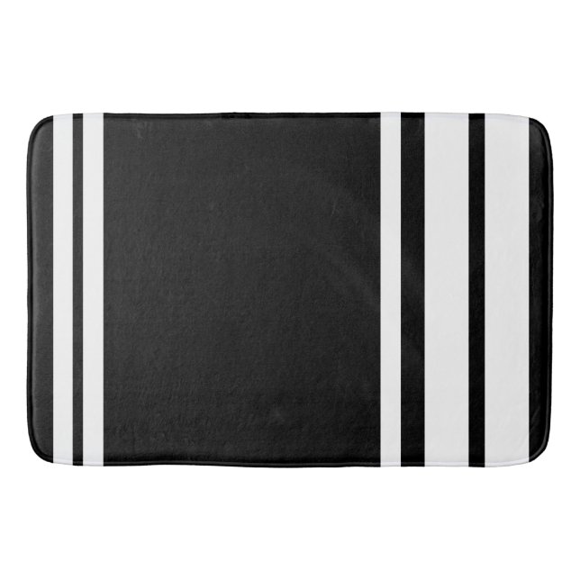 Black : Modern Lines in White Stripes Bath Mat (Front)