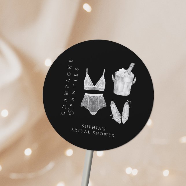 Black Modern Lingerie Bridal Shower Classic Round Sticker (Creator Uploaded)