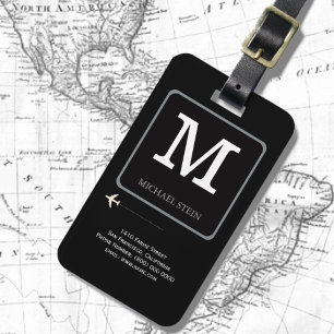 Black Modern Logo . travel monogram Luggage Tag