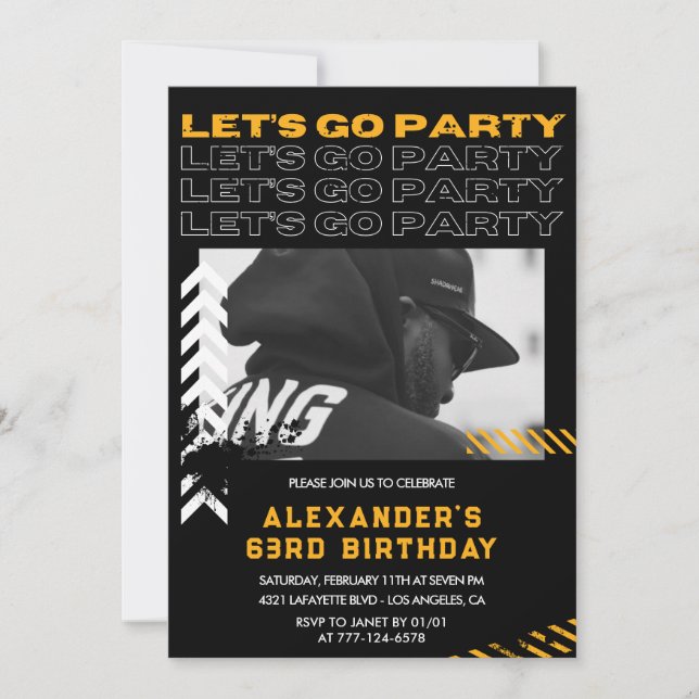 Black Modern Men Photo 63rd birthday Invitation (Front)