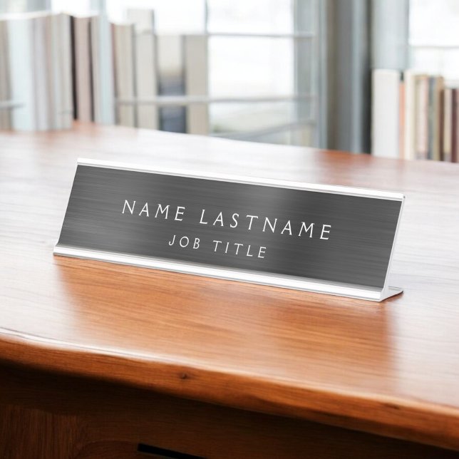 Black Modern Metallic Professional Classy Desk Name Plate (Creator Uploaded)