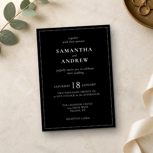 Black Modern Minimal basic All in one Wedding Invitation (Creator Uploaded)
