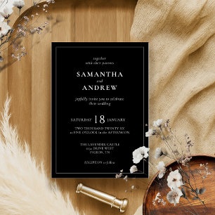 Black Modern Minimal basic All in one Wedding Invitation