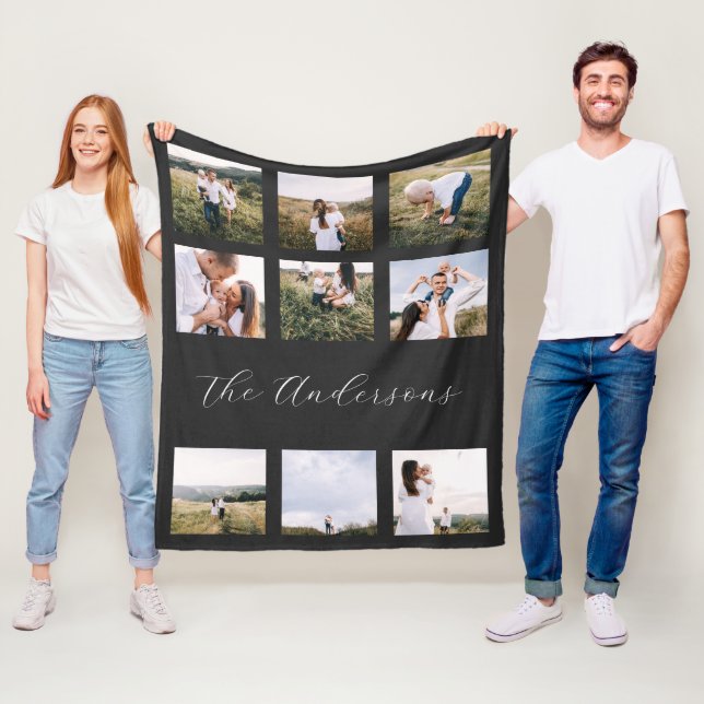 Black modern minimal contemporary simple 9 photo f fleece blanket (In Situ)