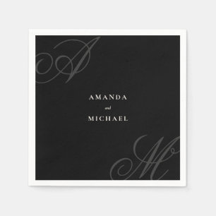 Black Modern Minimal Elegant Monogram Wedding Napkin