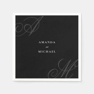 Black Modern Minimal Elegant Monogram Wedding Napkin