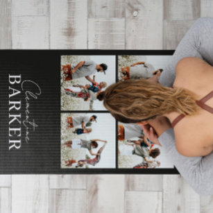 Black modern minimal elegant multi photo collage yoga mat