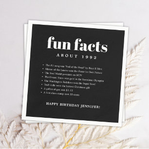 Black Modern Minimal Fun Facts Birthday Year Napkin