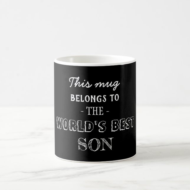 Black Modern Minimal Gift Belongs Best Son Coffee Mug (Center)