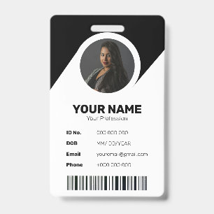 Black Modern Minimal ID Barcode Employee Photo Badge