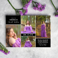 Black Modern Minimal Photo Collage Sweet Sixteen