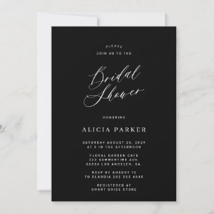 Black modern minimalist bridal shower invitation