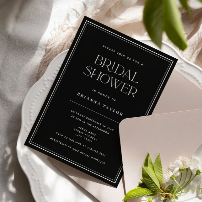 Black Modern Minimalist Bridal Shower Invitation (Creator Uploaded)