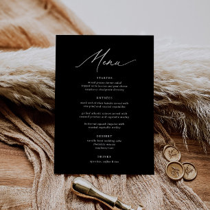Black Modern Minimalist Calligraphy 5 x 7 Wedding Menu