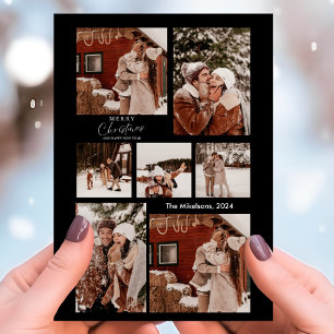 Black Modern Minimalist Christmas Couple Photo  Holiday Card