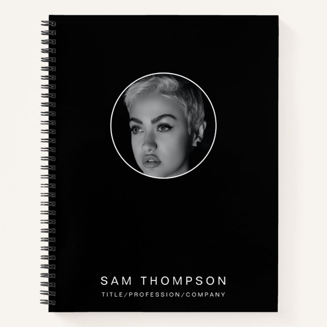 Black Modern Minimalist Custom Photo Notebook (Front)