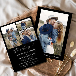 Black Modern Minimalist Elegant Photo Wedding Invitation