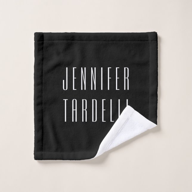 Black Modern Minimalist Elegant Your Name Wash Cloth (Wash Cloth)