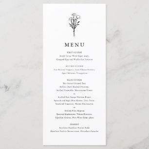 Black Modern Minimalist Floral Bouquet Wedding Menu