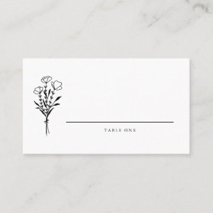 Black Modern Minimalist Floral Bouquet Wedding  Place Card