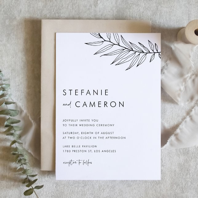 Black Modern Minimalist Foliage Wedding Invitation (Black Modern Minimalist Foliage Wedding Invitation)