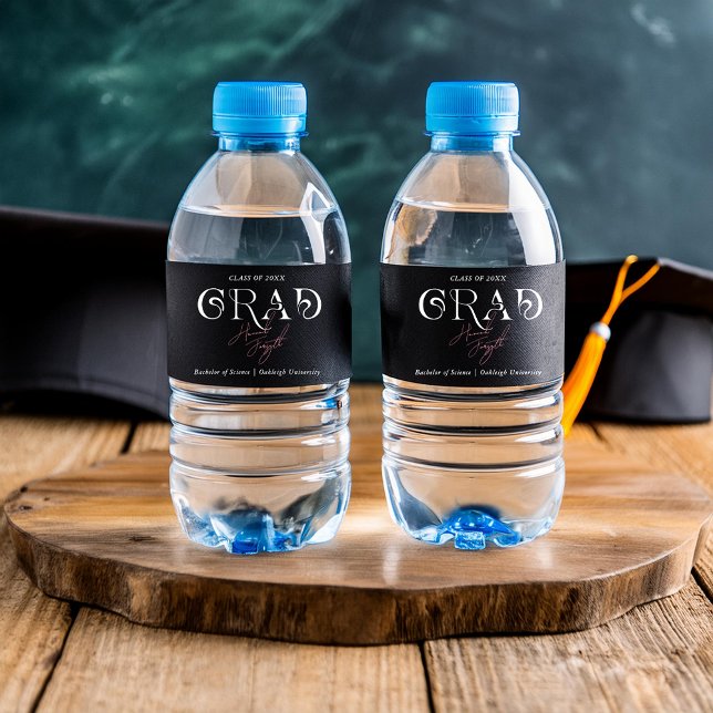 Black Modern Minimalist | Graduation Party Water Bottle Label (Creator Uploaded)
