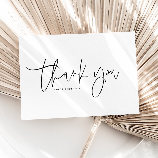 Black Modern Minimalist Handwritten Script Thank You Card (Modern minimalist thank you card featuring black handwritten script on a clean layout.)