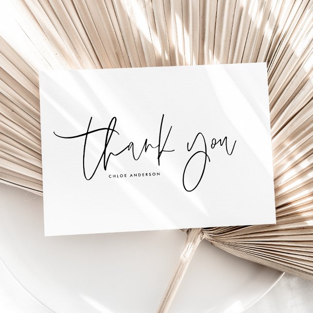 Black Modern Minimalist Handwritten Typography Thank You Card (This minimalist thank you card features a clean black handwritten script on a minimalist layout.)
