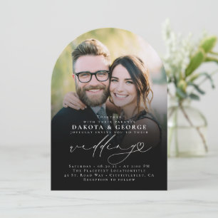 Black Modern Minimalist Heart Script Wedding Photo Invitation