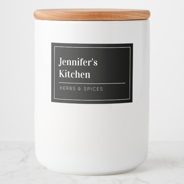 Black Modern Minimalist Kitchen Food Label (Front)