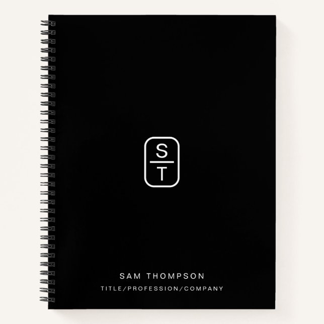 Black Modern Minimalist Monogram Initials Notebook (Front)