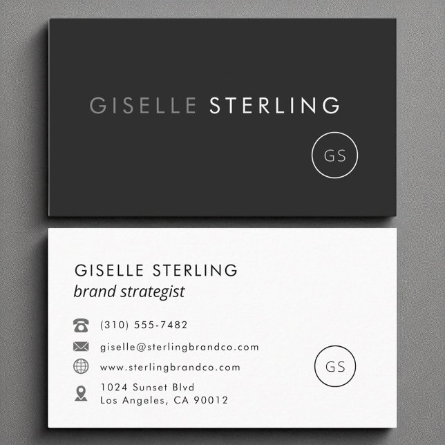 Black Modern Minimalist Monogram Simple  Business Card (Creator Uploaded)