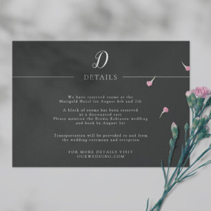 Black Modern Minimalist Monogram Wedding Details Enclosure Card