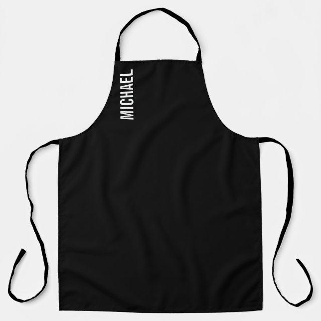 Black Modern Minimalist Personalised Name Apron (Front)
