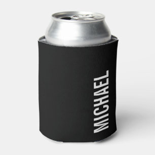 Black Modern Minimalist Personalised Name Can Cooler