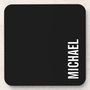 Black Modern Minimalist Personalised Name Coaster