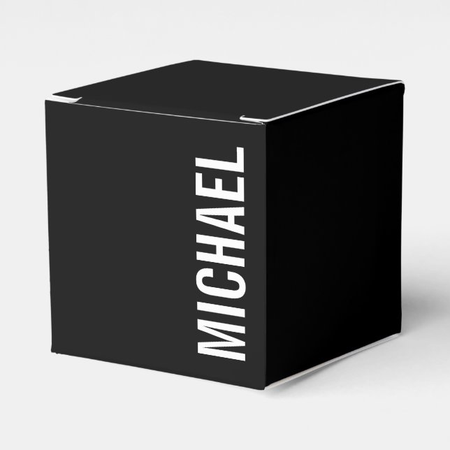 Black Modern Minimalist Personalised Name Favour Box (Front Side)