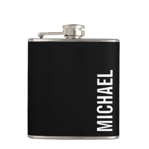 Black Modern Minimalist Personalised Name Hip Flask