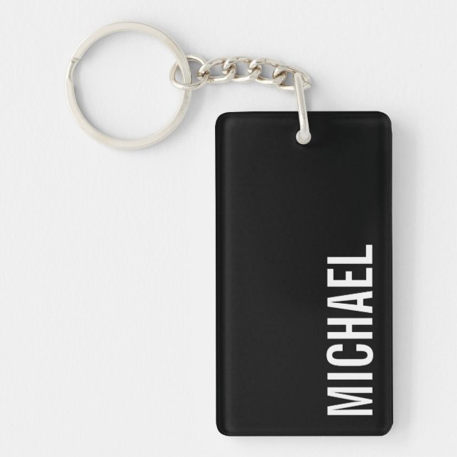 Black Modern Minimalist Personalised Name Key Ring (Front)