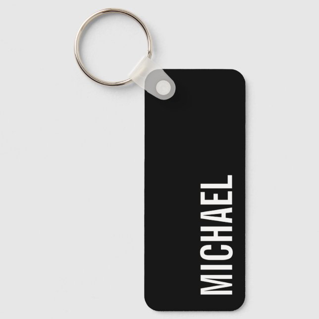Black Modern Minimalist Personalised Name Key Ring (Front)