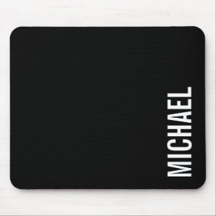 Black Modern Minimalist Personalised Name Mouse Pad