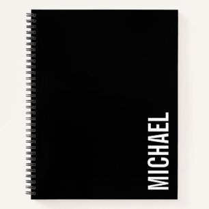 Black Modern Minimalist Personalised Name Notebook